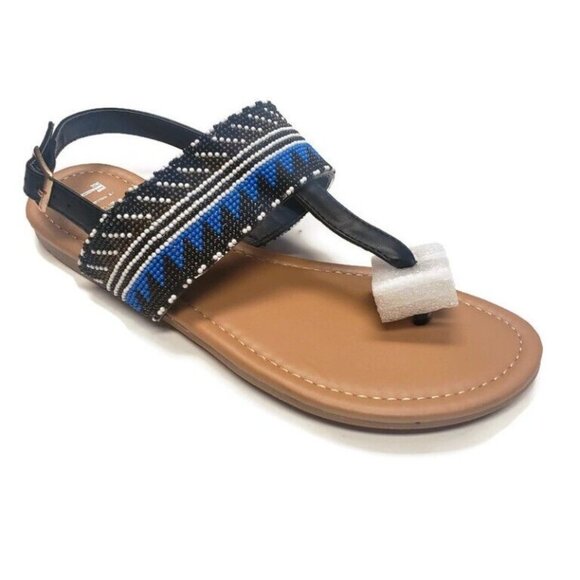 Tiara Los Angeles Roxy Beach Native American Beaded Sandals Womens Size 6 Black - Picture 1 of 6
